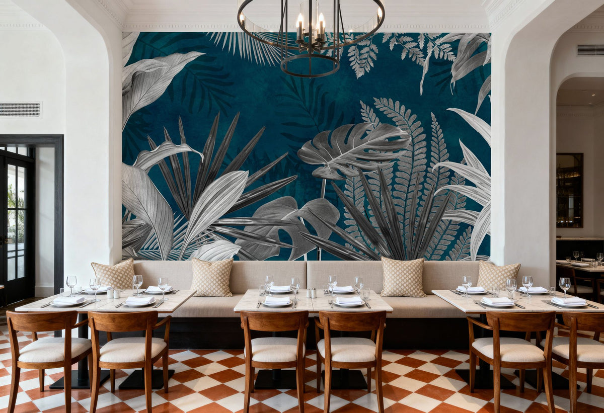 Frosty Leaves Mural Wallpaper - Blue Tone - room preview 06