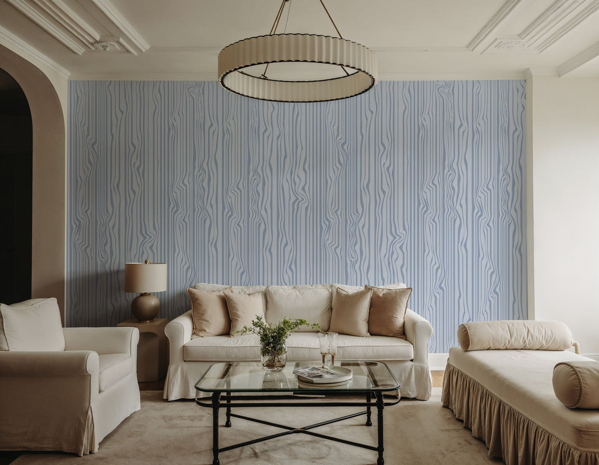 Veneer Lines, Blue Mural Wallpaper - room preview 06