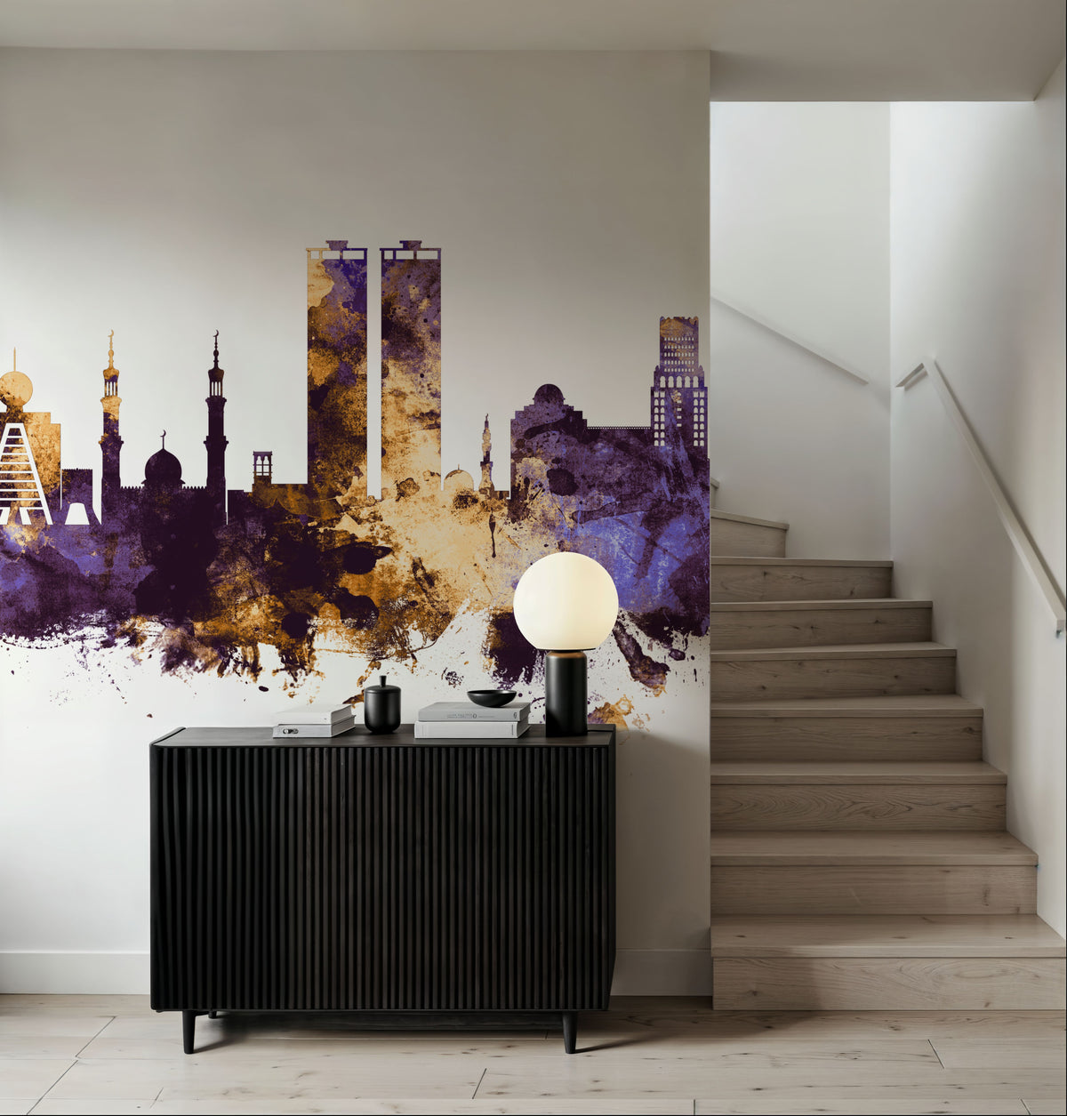 Ras Al Khaimah Skyline Purple & Gold Mural Wallpaper - room preview 06