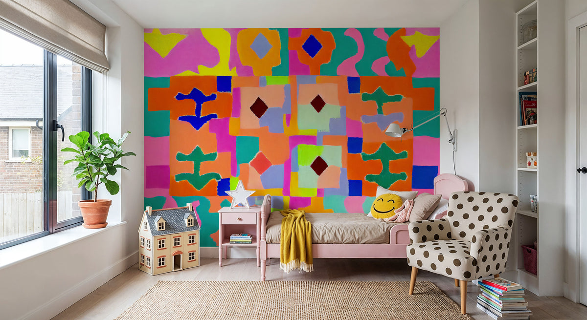 Neon Peru Pattern Mural Wallpaper - room preview 06