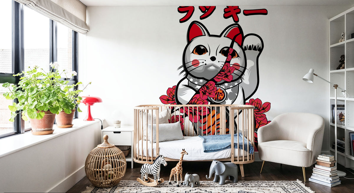Neko Cat Mural Wallpaper - room preview 06