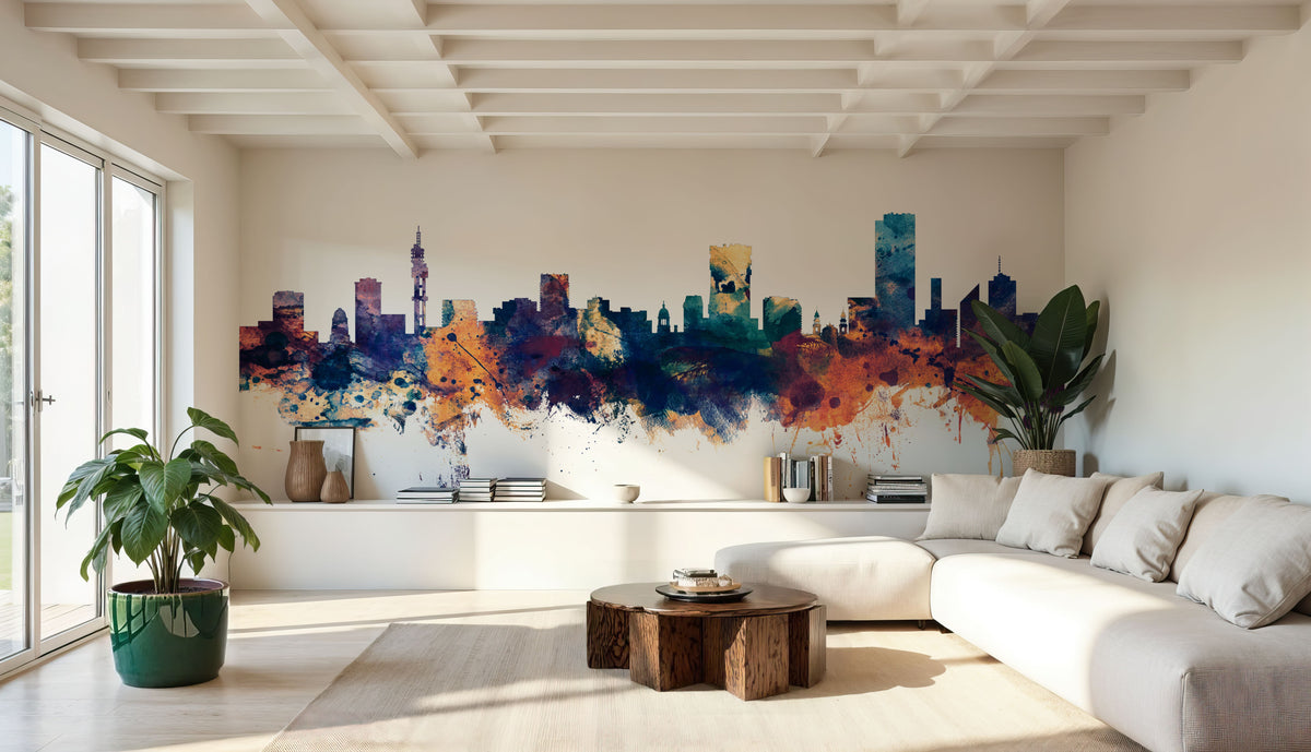 Pretoria South Africa Skyline Blue & Bronze Mural Wallpaper - room preview 06