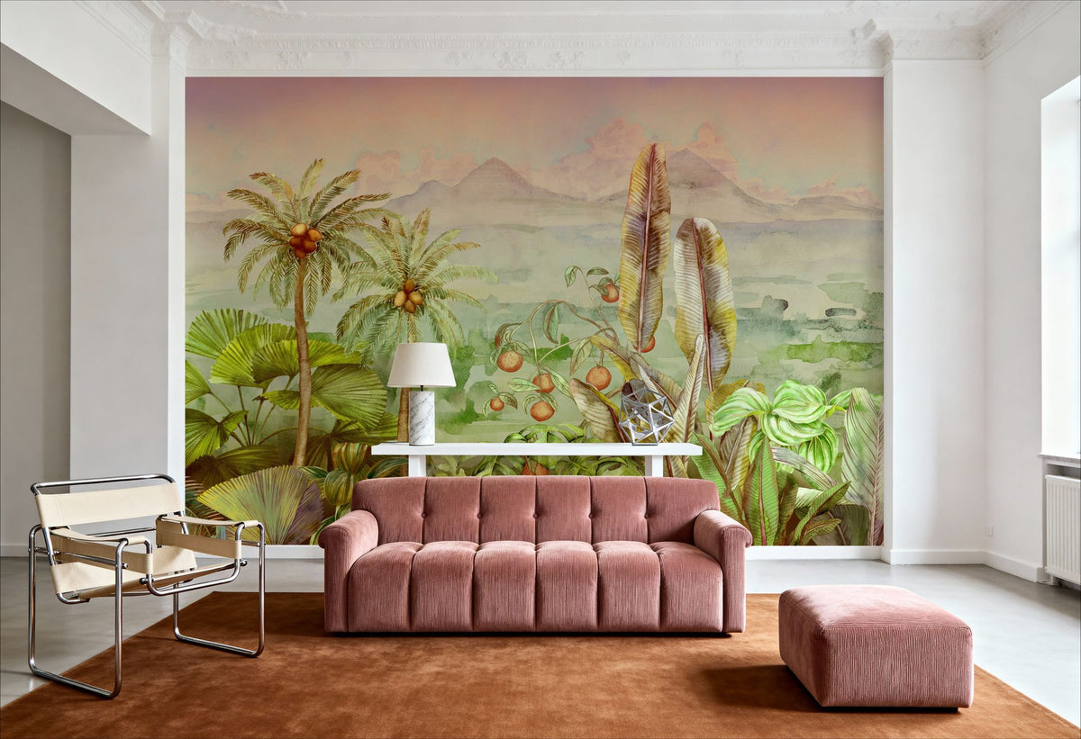 Tropical Green Twilight Mural Wallpaper - room preview 06