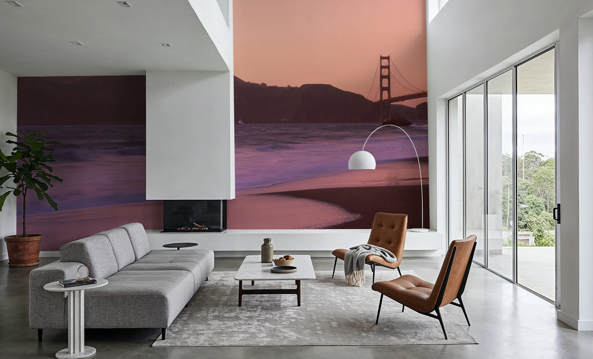 Crimson Bridge Twilight Red Mural Wallpaper - room preview 06