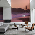 Crimson Bridge Twilight Red Mural Wallpaper - room preview 06
