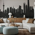 Shanghai China Skyline Black & White Mural Wallpaper - room preview 06