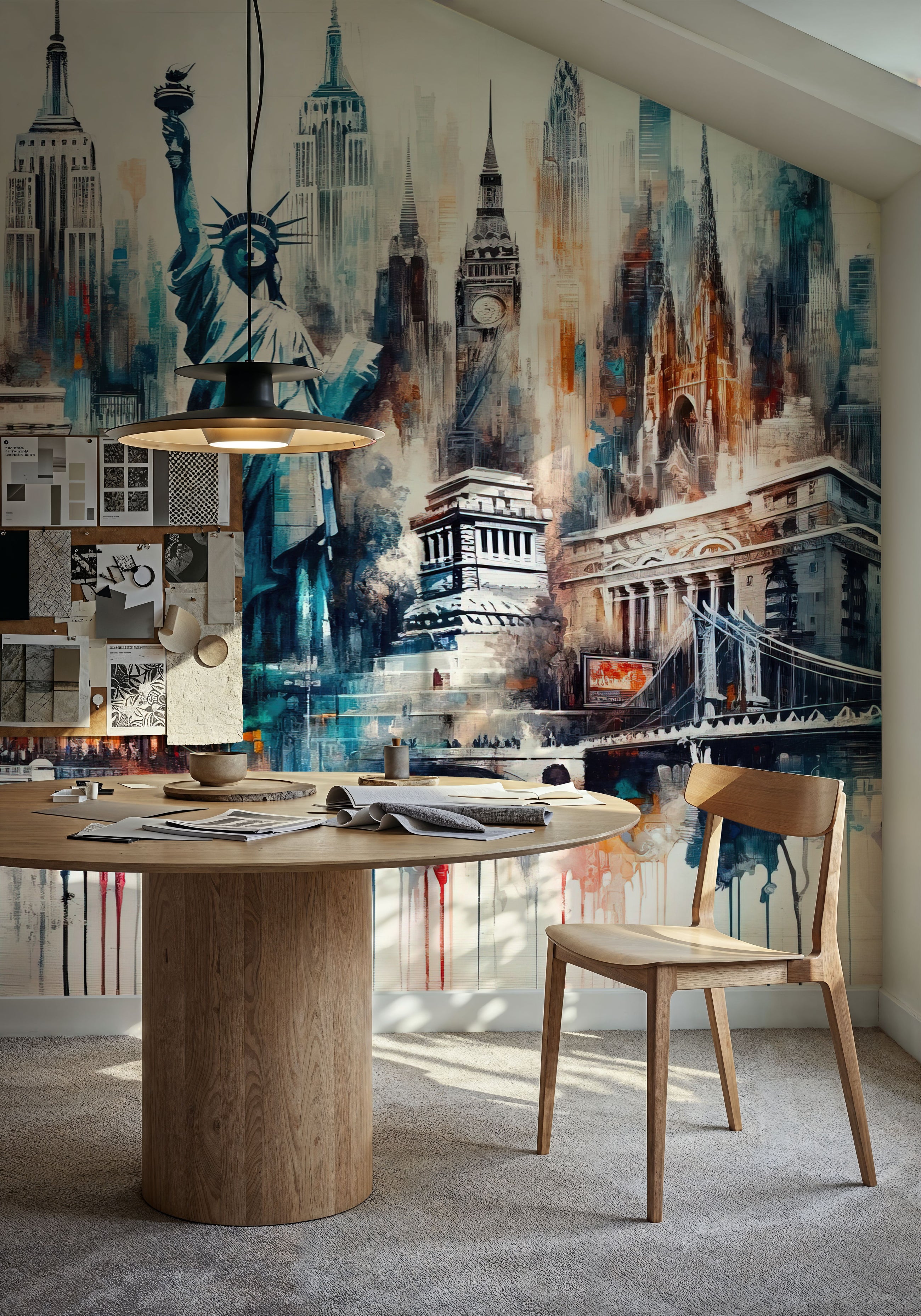 Watercolor Abstract New York City Landamarks Mural Wallpaper