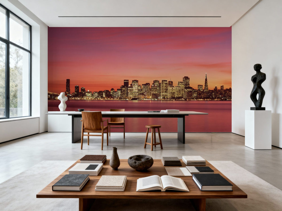 Red Gradient Twilight Metropolis Mural Wallpaper - room preview 06