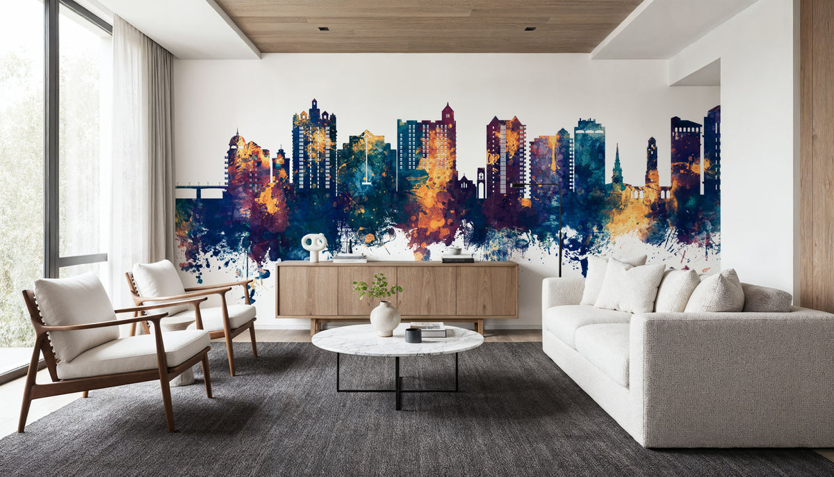 Sarasota Florida Skyline Blue & Bronze Mural Wallpaper - room preview 06