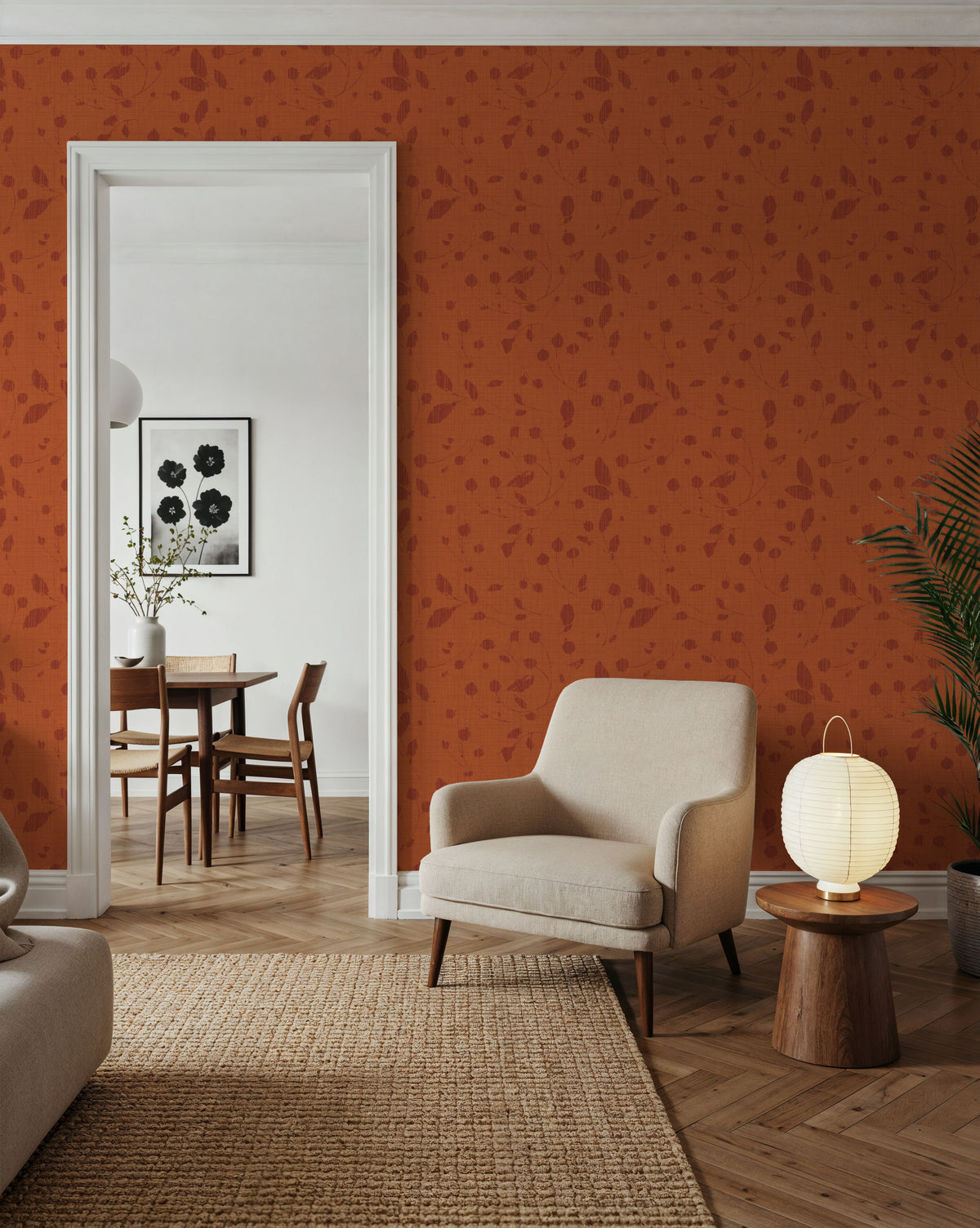 Time to Share Florals Orange Mural Wallpaper - room preview 06