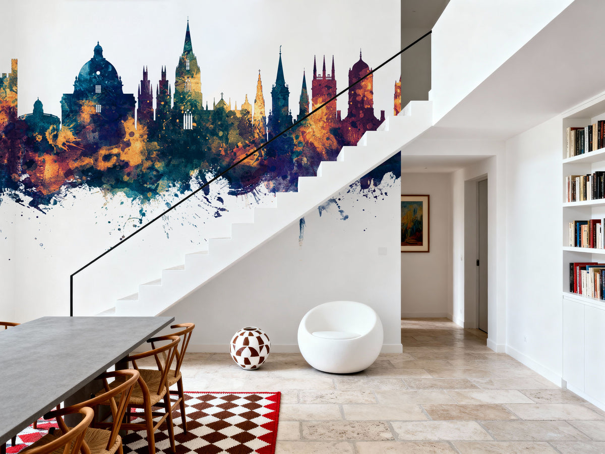 Oxford England Skyline Blue & Bronze Mural Wallpaper - room preview 06