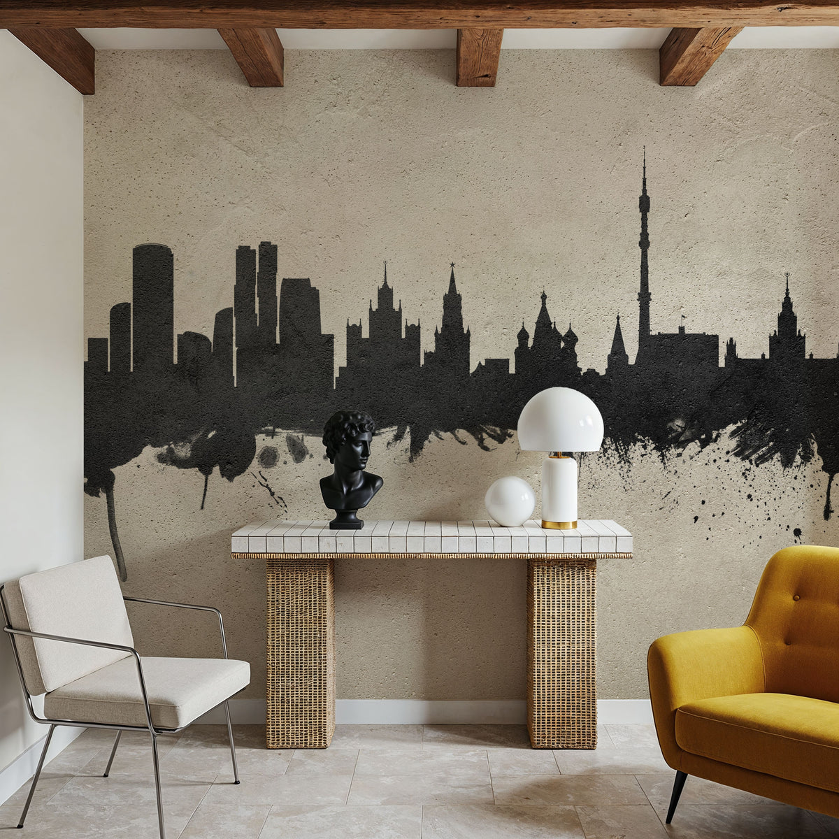 Moscow Russia Skyline Concrete Mural Wallpaper - room preview 06