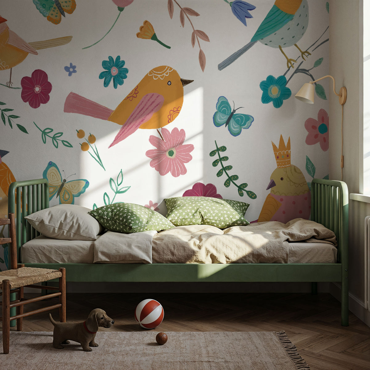 Royal Birds on White Mural Wallpaper - room preview 06