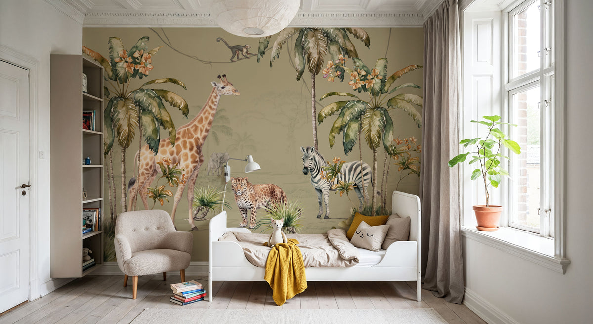 Whimsical Wildlife Sage Mural Wallpaper - room preview 06