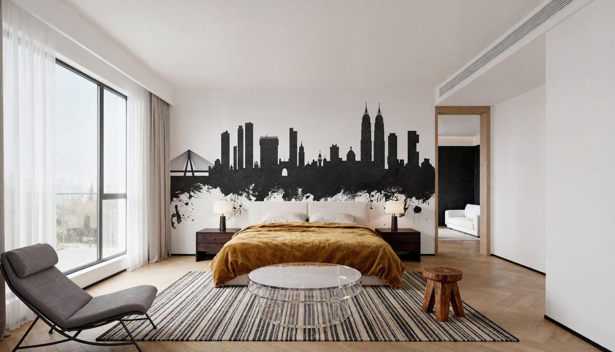 Mumbai Skyline India Bombay Black & White Mural Wallpaper - room preview 06
