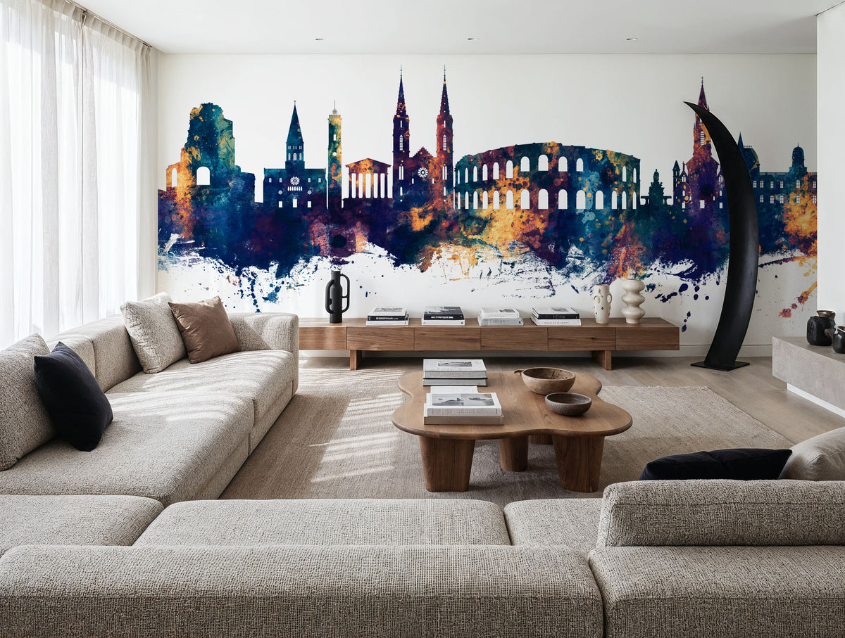 Nîmes France Skyline Blue & Bronze Mural Wallpaper - room preview 06