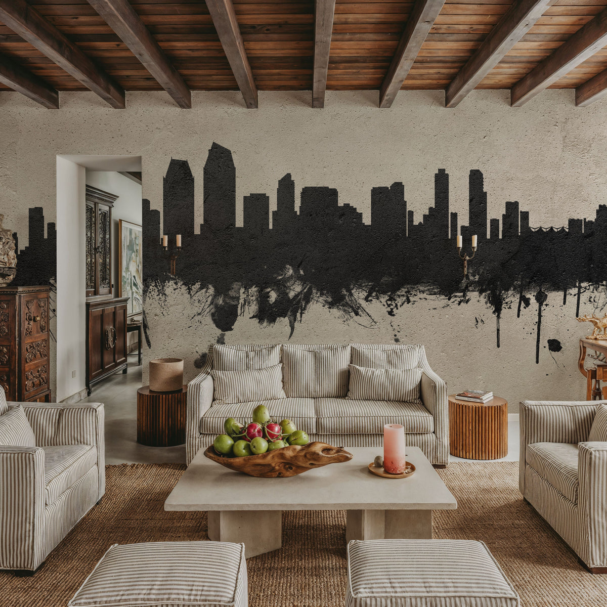 San Diego California Skyline Concrete Mural Wallpaper - room preview 06