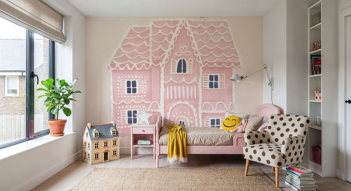 Gingerbread Dream House I Pink Mural Wallpaper - room preview 06