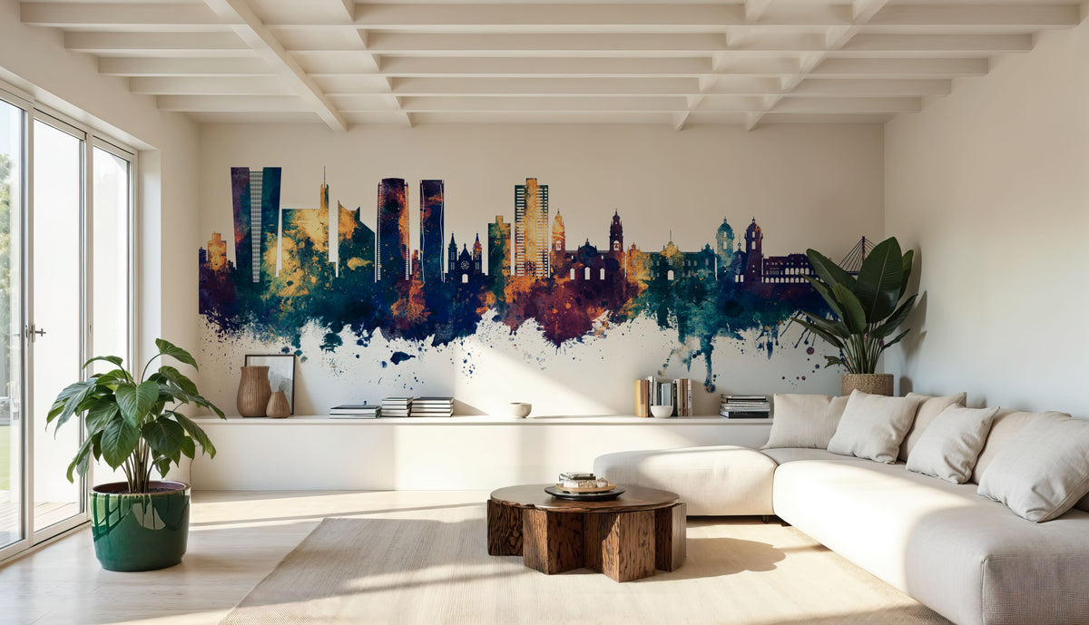 Lima Peru Skyline Blue & Bronze Mural Wallpaper - room preview 06