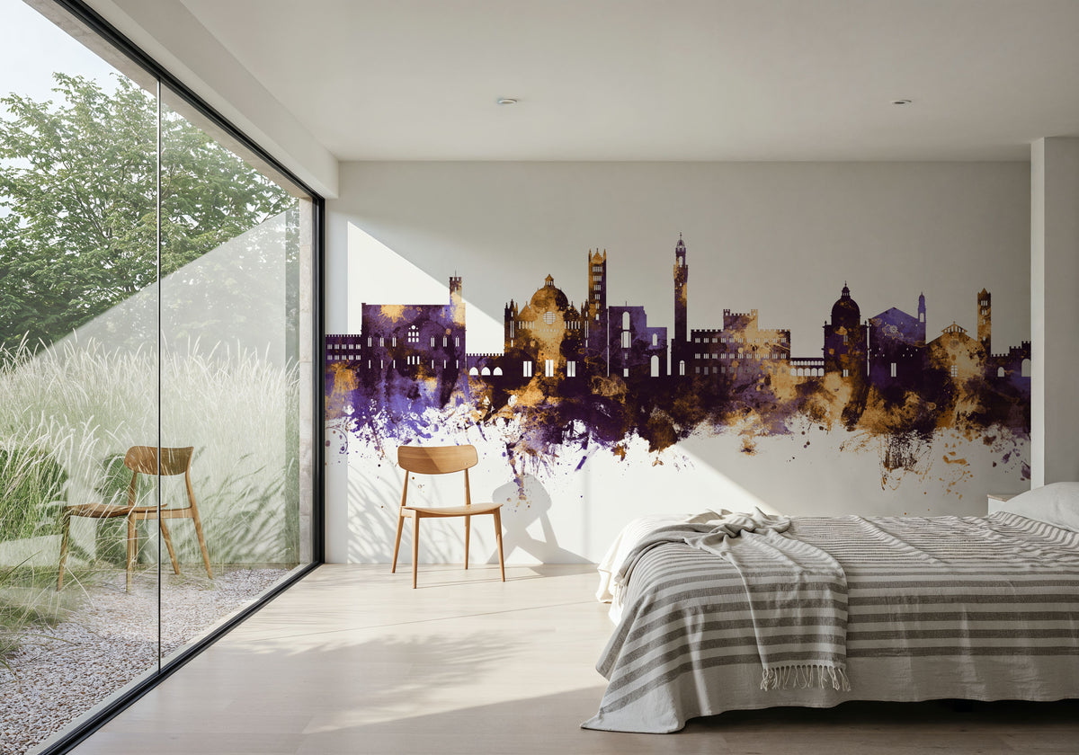 Siena Italy Skyline Purple & Gold Mural Wallpaper - room preview 06