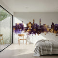 Siena Italy Skyline Purple & Gold Mural Wallpaper - room preview 06