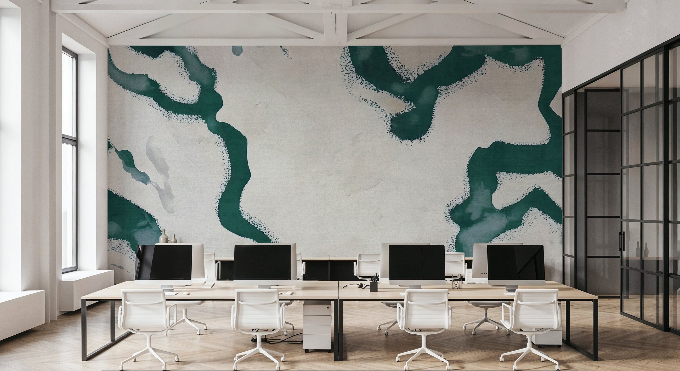 Abstract River Marks, Fresh Green Mural Wallpaper