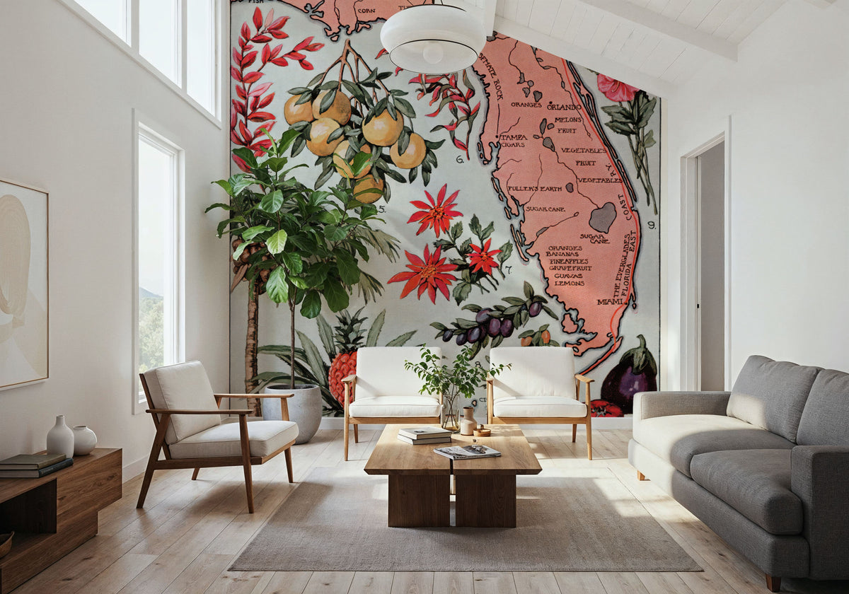 Vintage Florida Botanical Map Mural Wallpaper - room preview 06