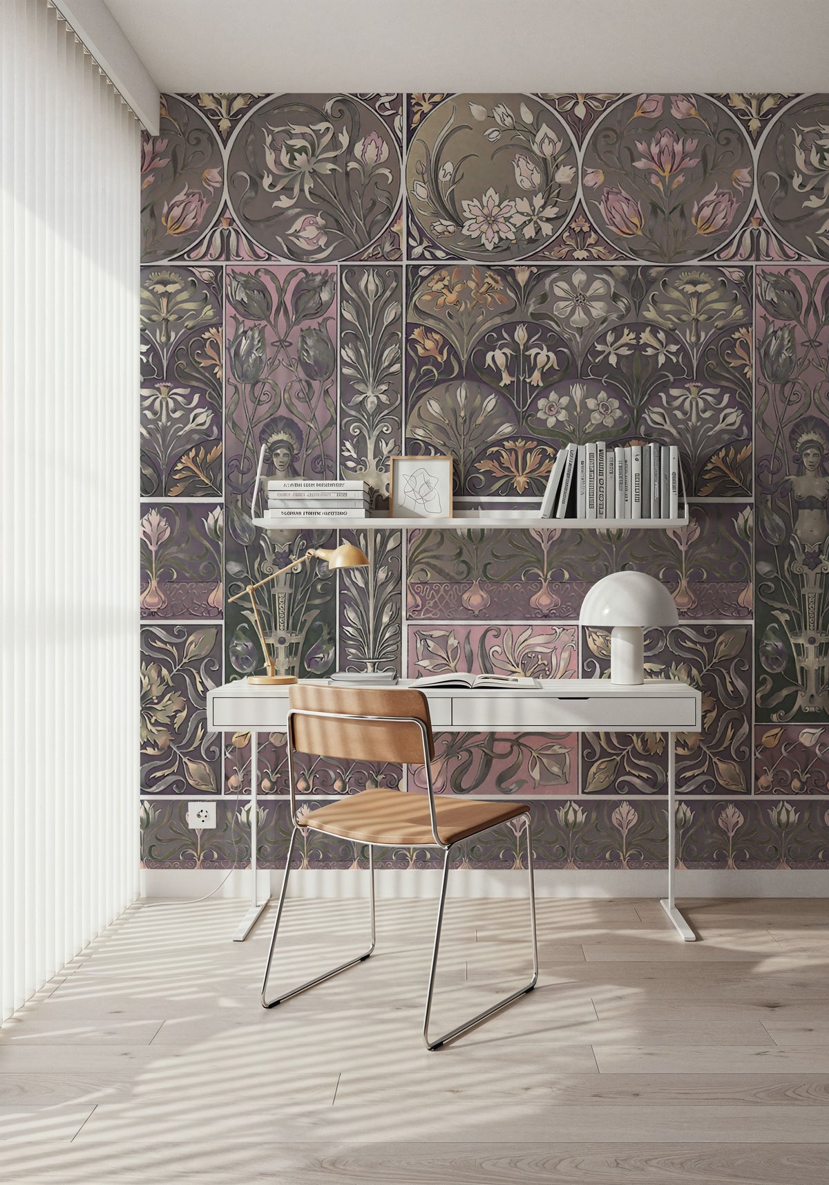 Art Deco Floral Wall Pink Mural Wallpaper - room preview 06