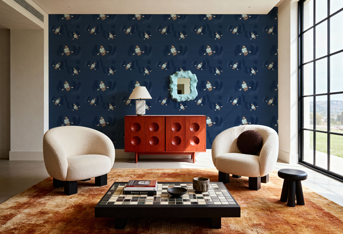Lazy Paddle, Indigo Mural Wallpaper - room preview 06