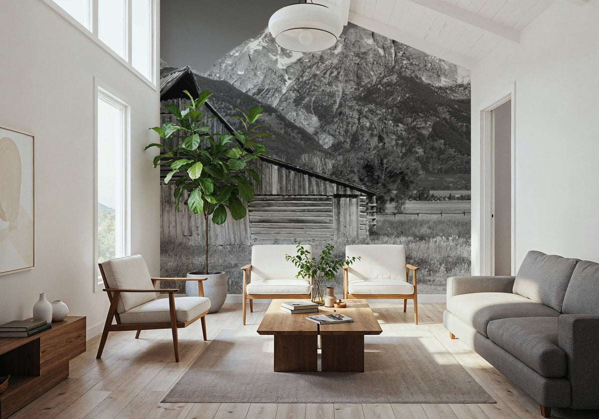 Mountain Homestead Black & White Mural Wallpaper - room preview 06