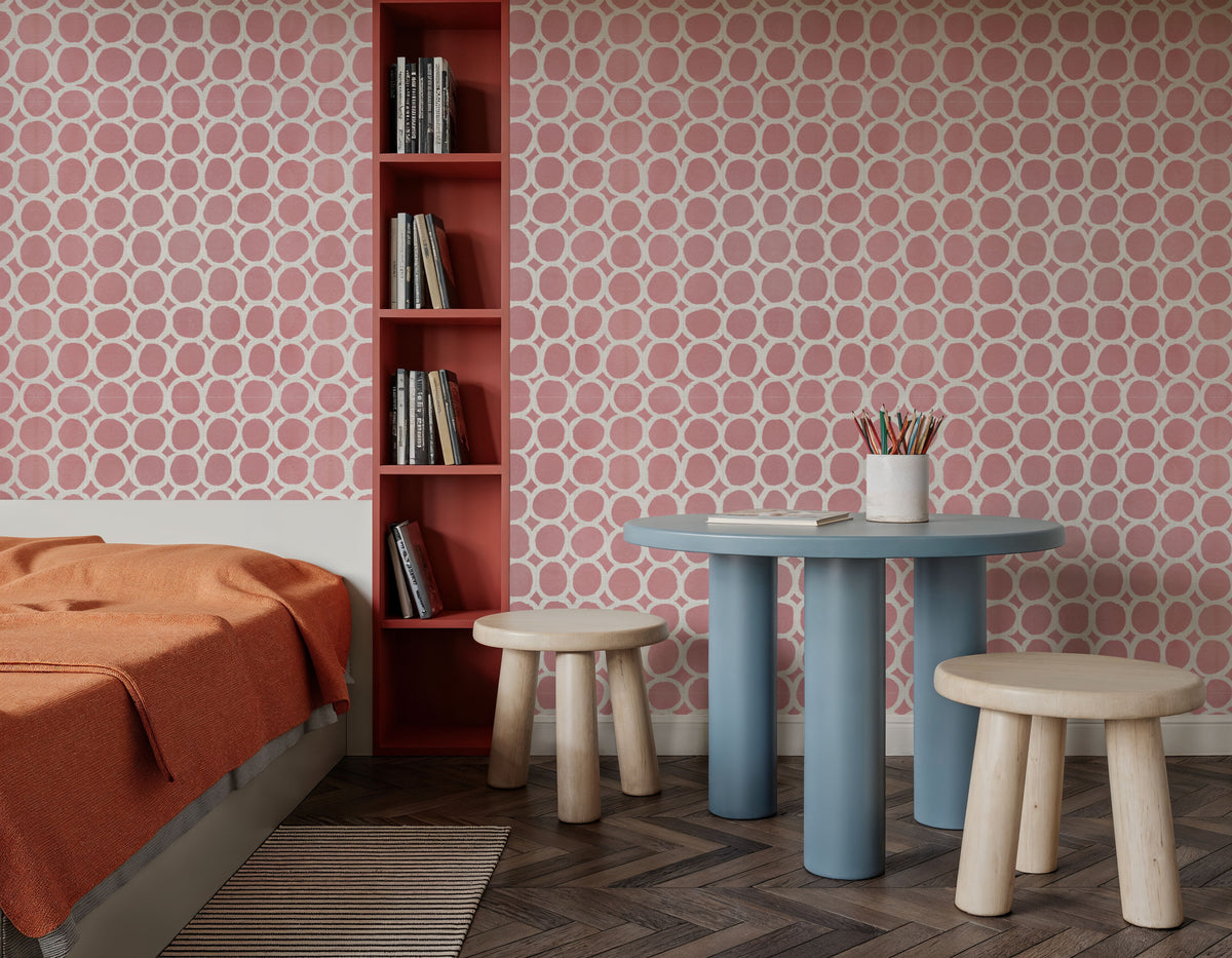 Mixed Red Circles Inverse Mural Wallpaper - room preview 06