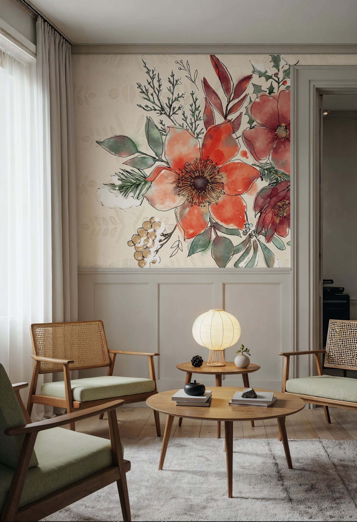 Festive Blooms VII Mural Wallpaper - room preview 06