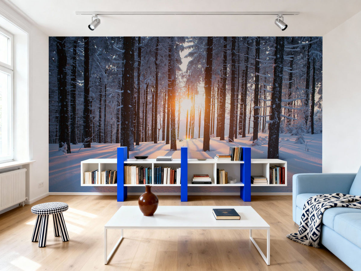 Snowy Woods At Sunset Mural Wallpaper - room preview 06