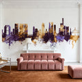Osaka Skyline Purple & Gold Mural Wallpaper - room preview 06