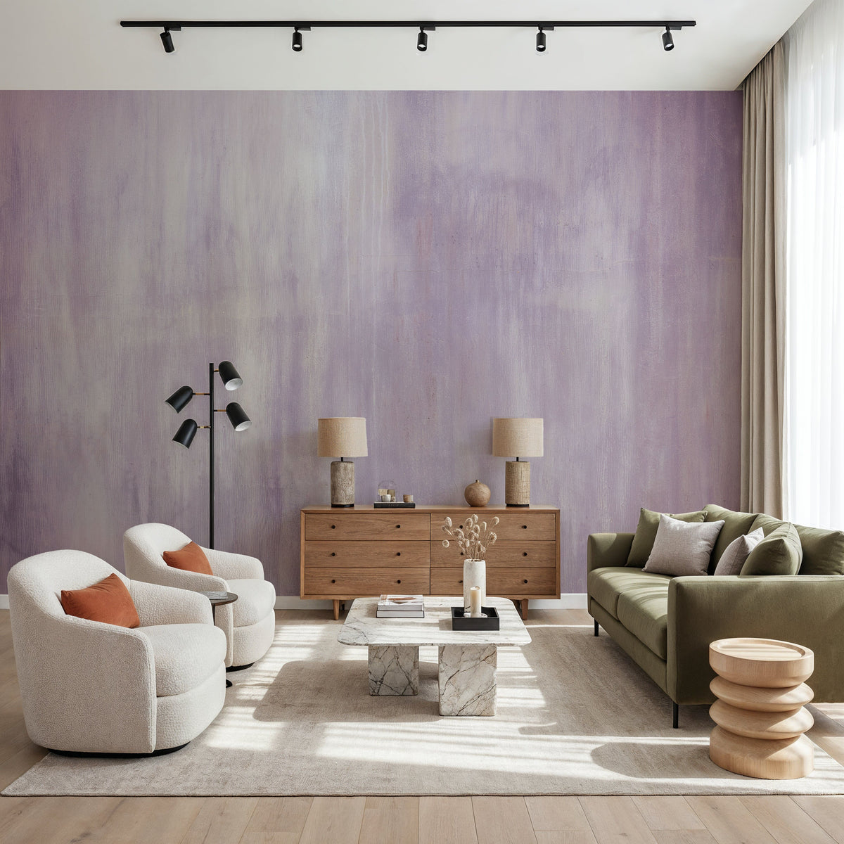 Concrete Surface, Lilac Mural Wallpaper - room preview 06