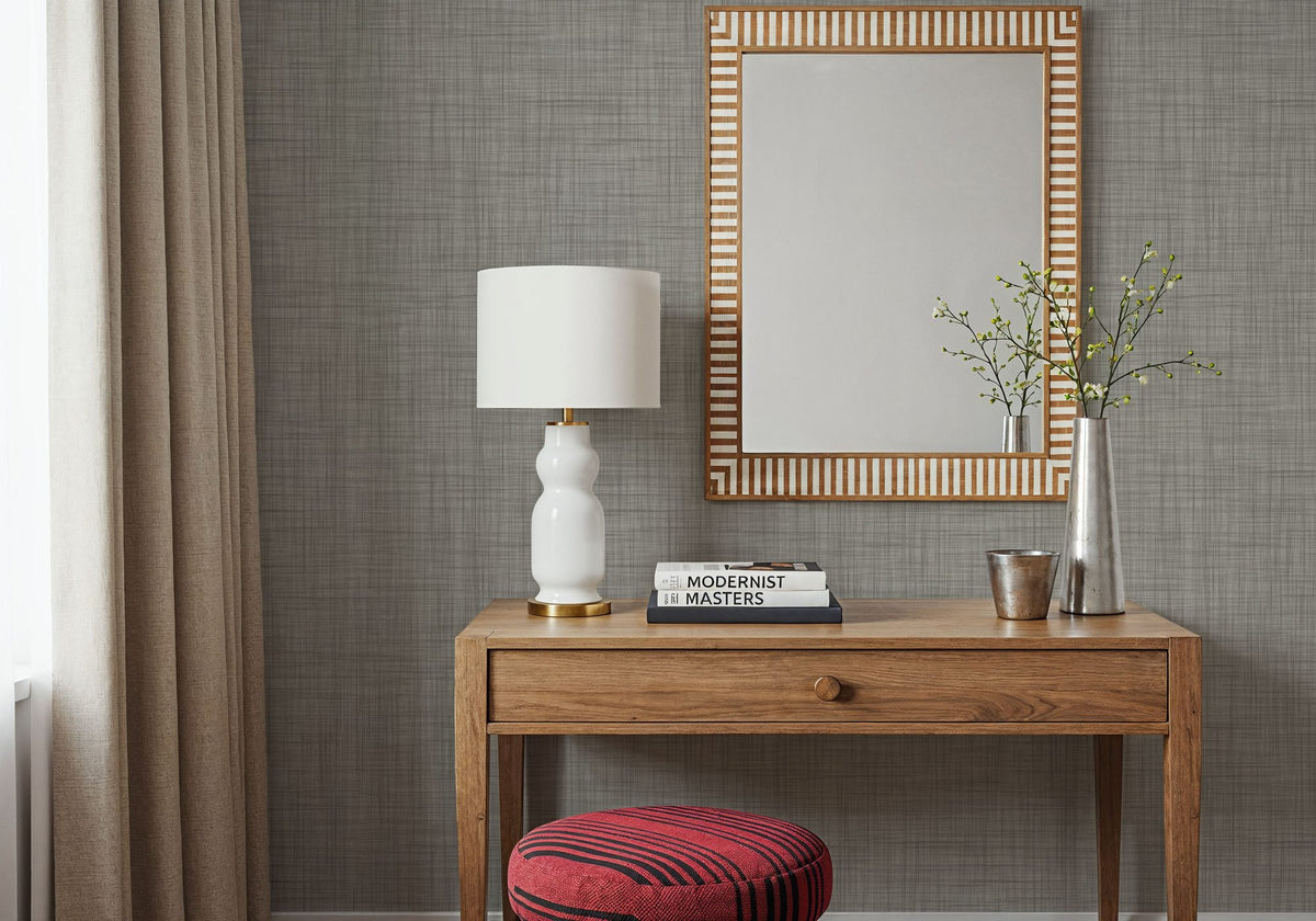 Mottled Linen Effect, Cloud Grey Mural Wallpaper - room preview 06