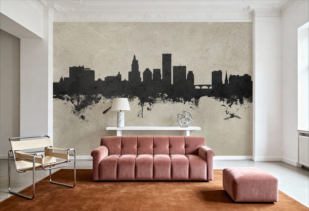 Providence Rhode Island Skyline Concrete Mural Wallpaper - room preview 06