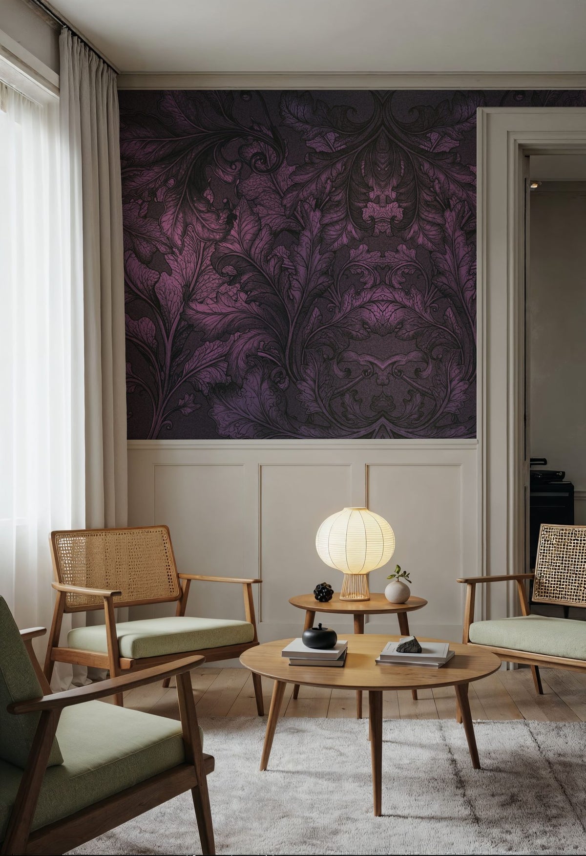 Shielded Leaf Purple Mural Wallpaper - room preview 06