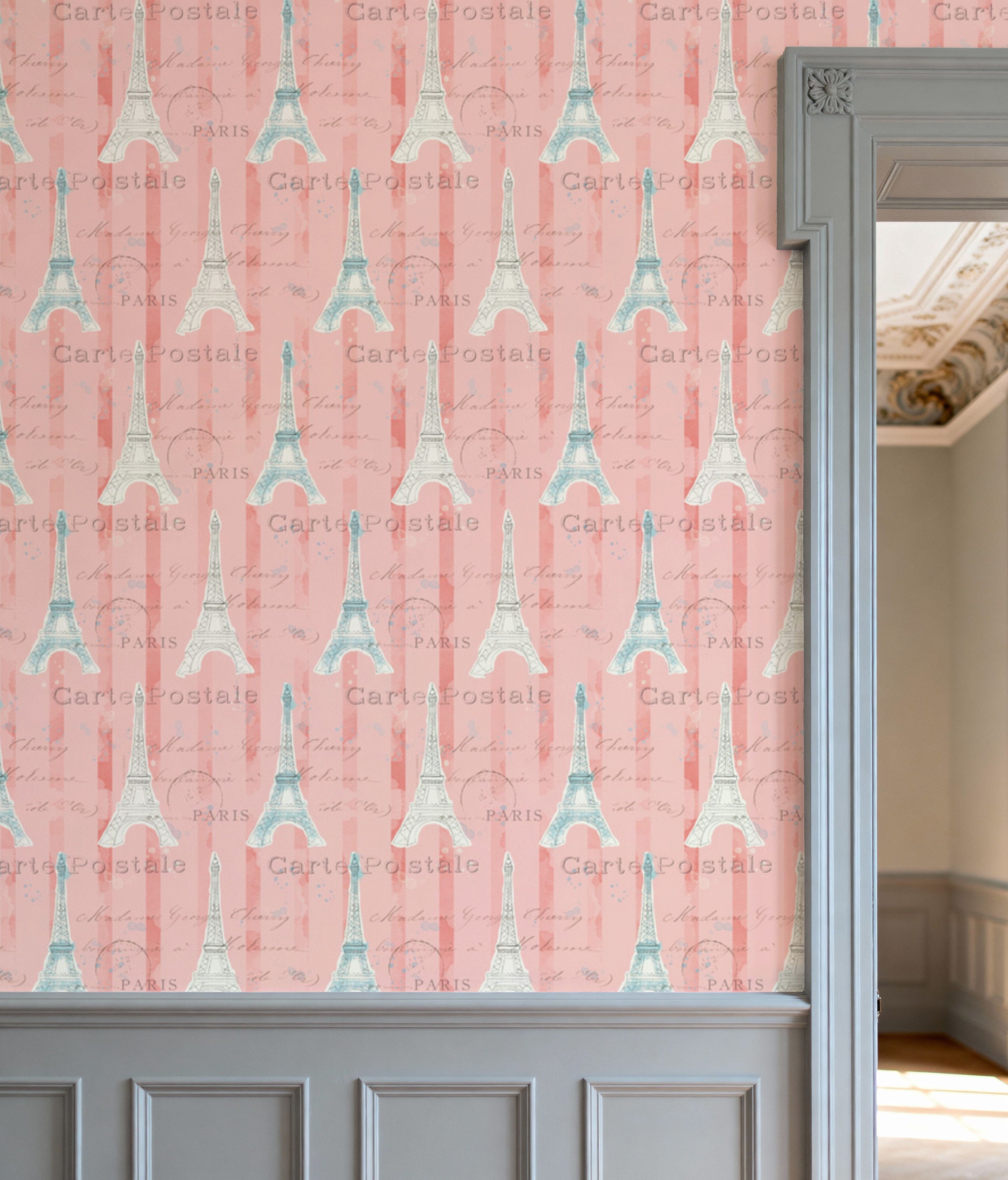Greetings From Paris Red Mural Wallpaper