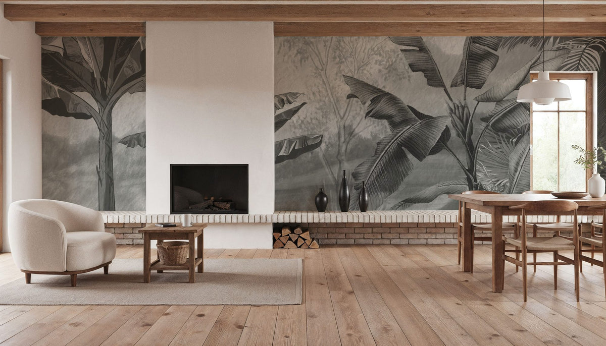 Tropical Banan Plant Sketch Mural Wallpaper - room preview 06