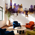 Seoul Skyline Purple & Gold Mural Wallpaper - room preview 06