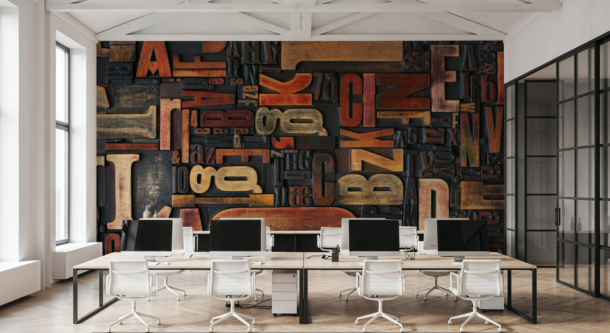 Letterpress Wood Mural Wallpaper - room preview 06