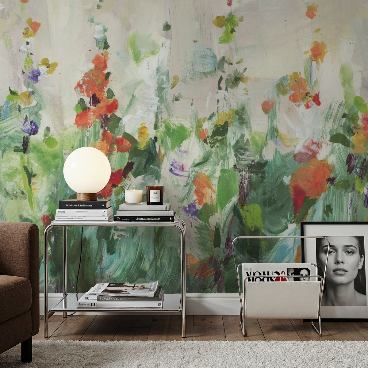 Row of Bright Flowers Mural Wallpaper - room preview 06