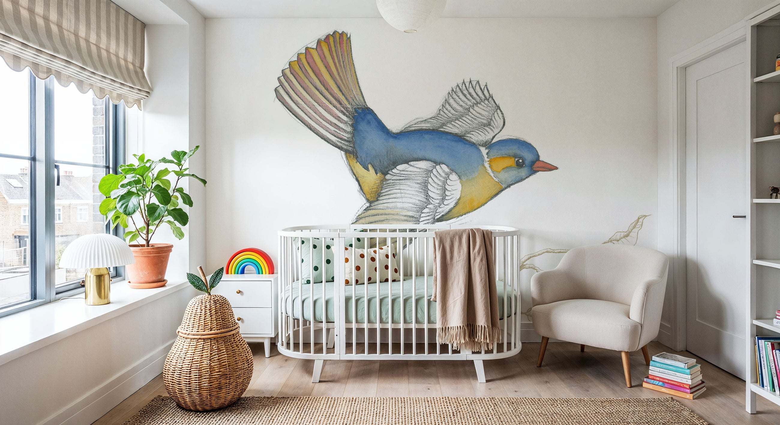 Arts and Crafts Birds III on White Mural Wallpaper