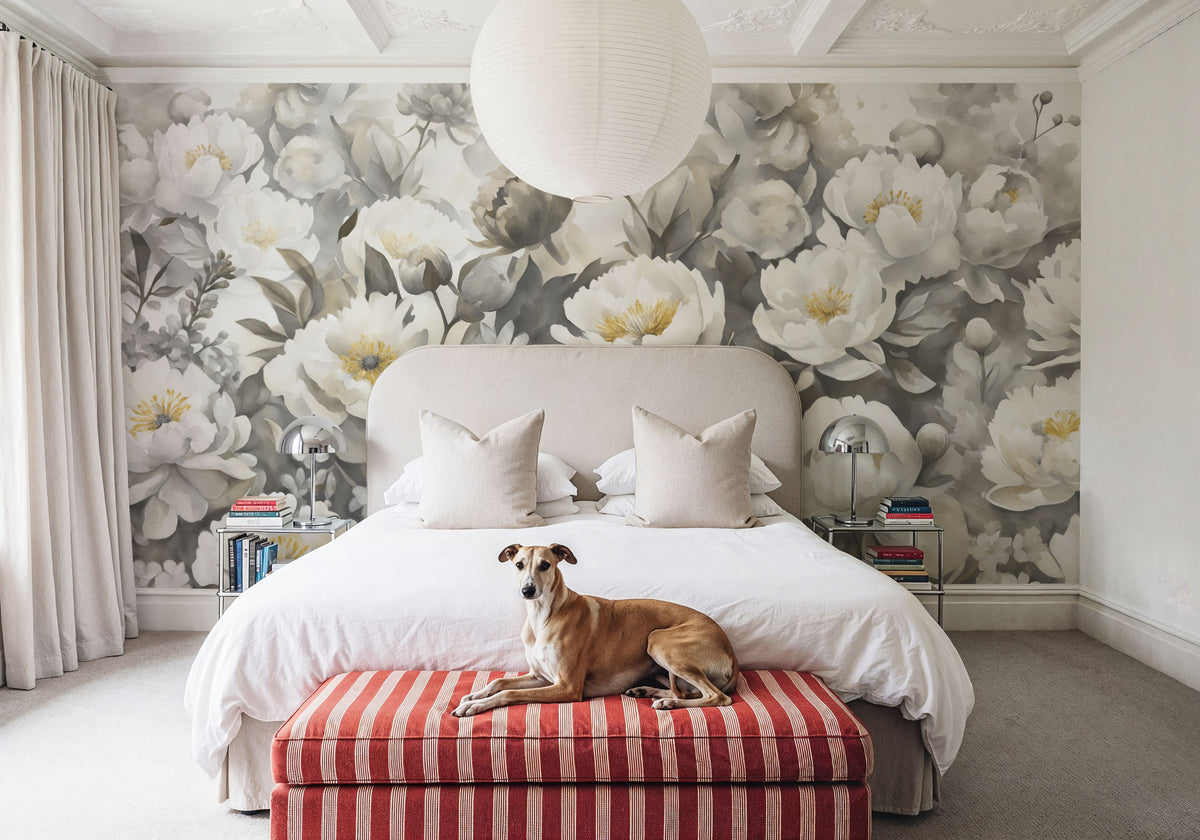 Watercolor Peonies Fall Mural Wallpaper - room preview 06