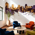 Salt Lake City Utah Skyline Purple & Gold Mural Wallpaper - room preview 06