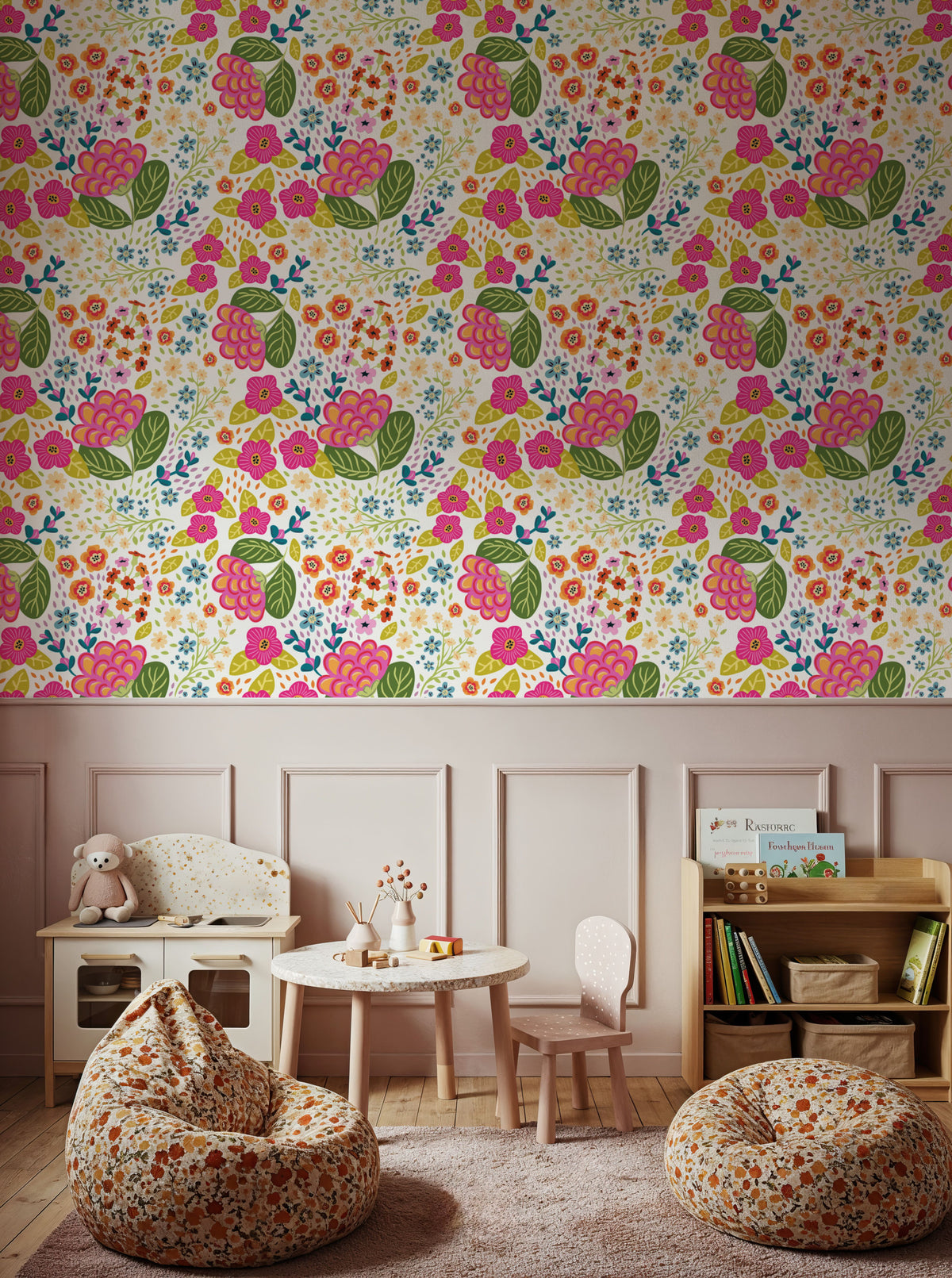 Happy Flowers, Milk Mural Wallpaper - room preview 06