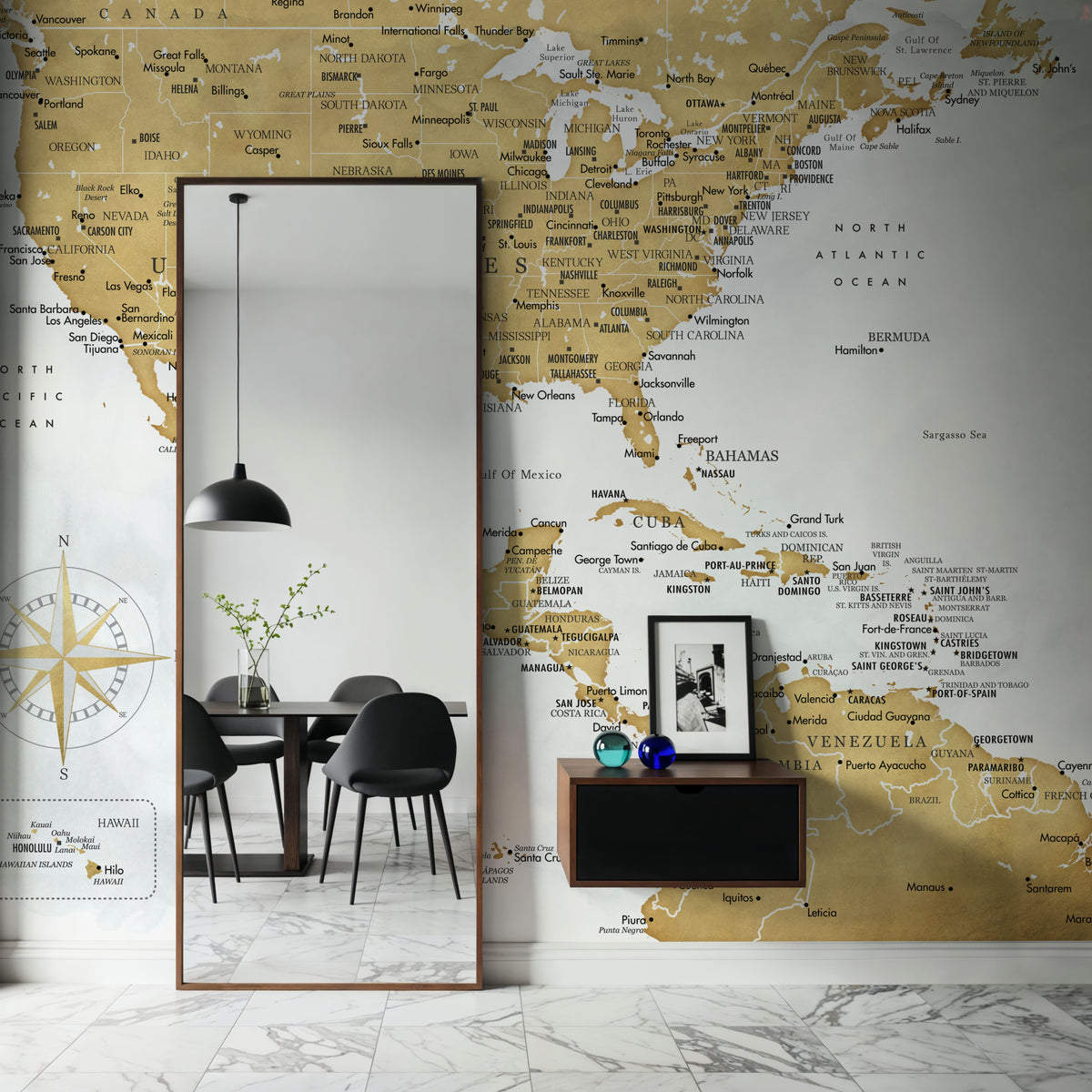 US Mexico Caribbean Map - Rosie Wash Mural Wallpaper - room preview 06