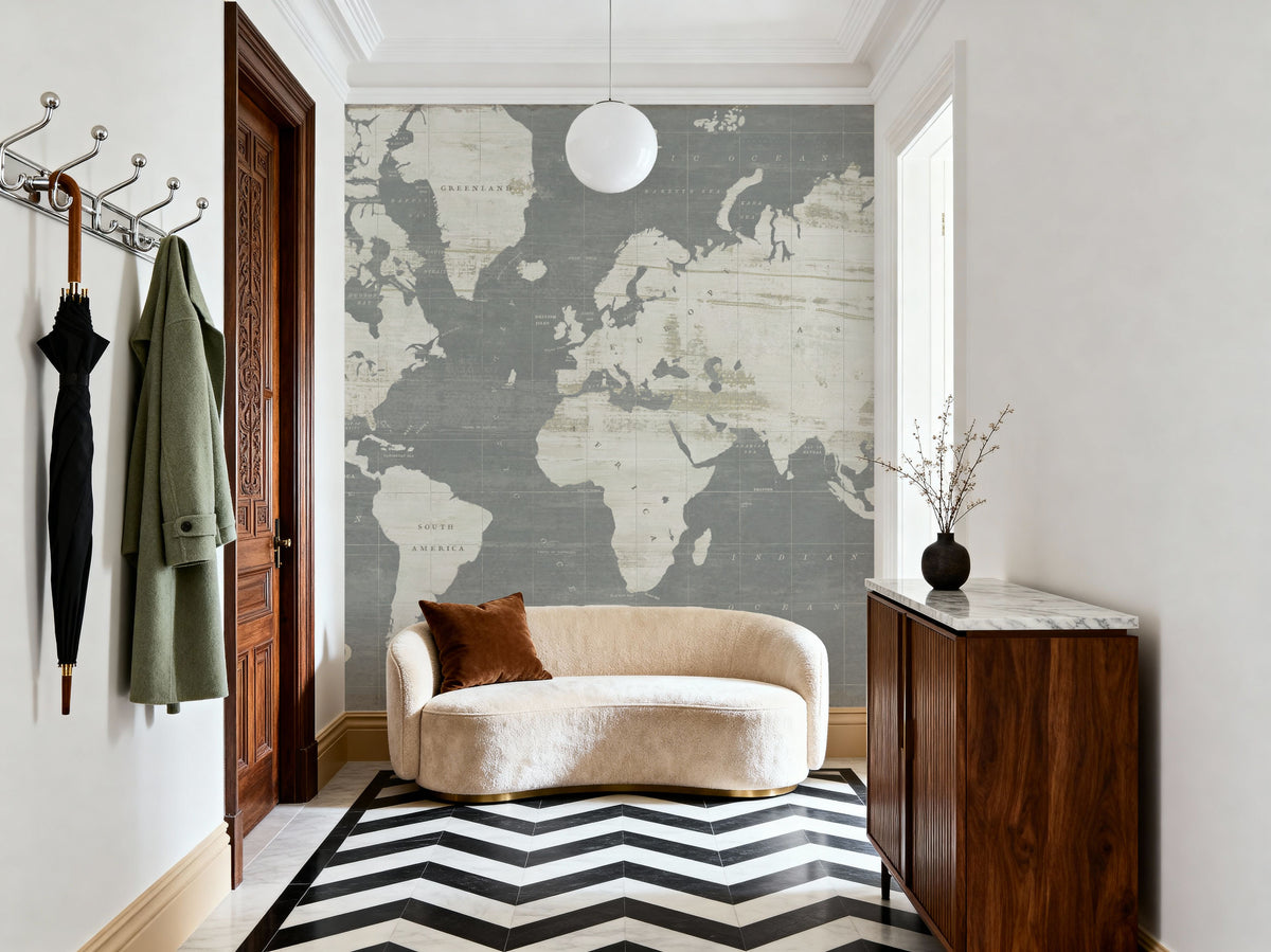 Slate World Map Mural Wallpaper - room preview 06