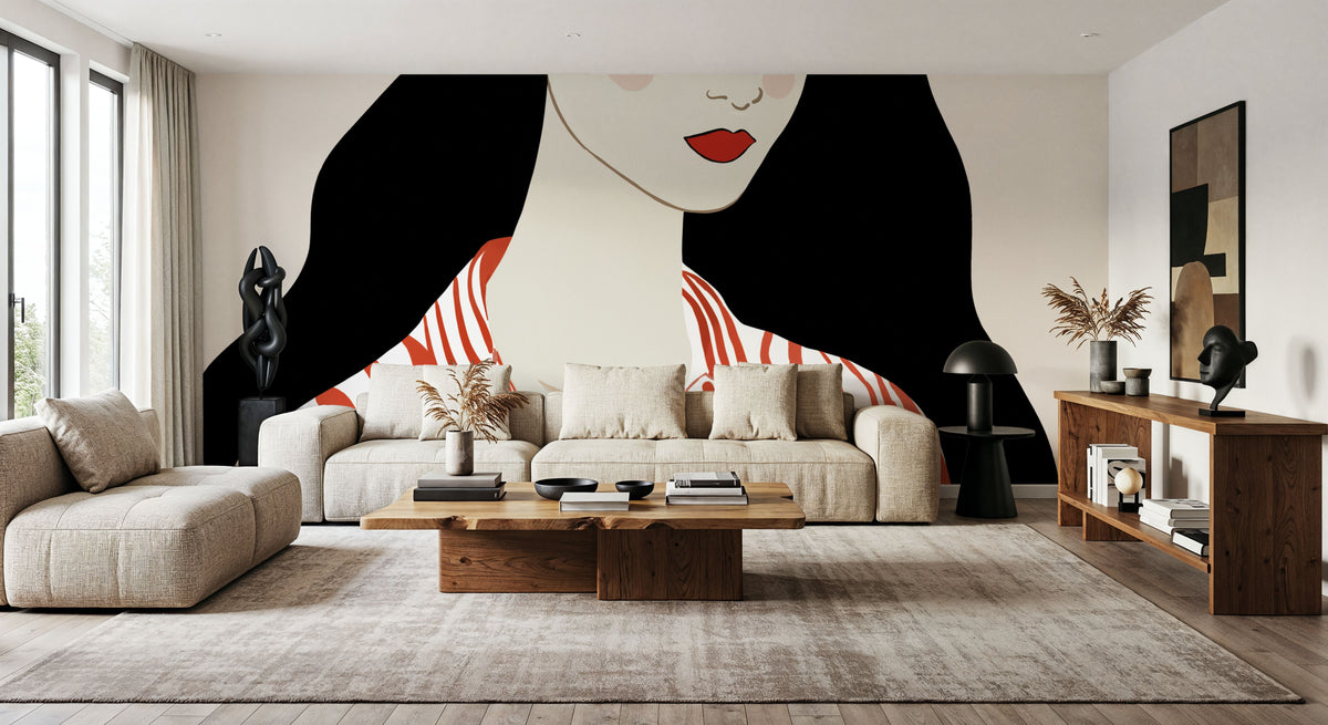 Woman in Striped Blouse I Mural Wallpaper - room preview 06